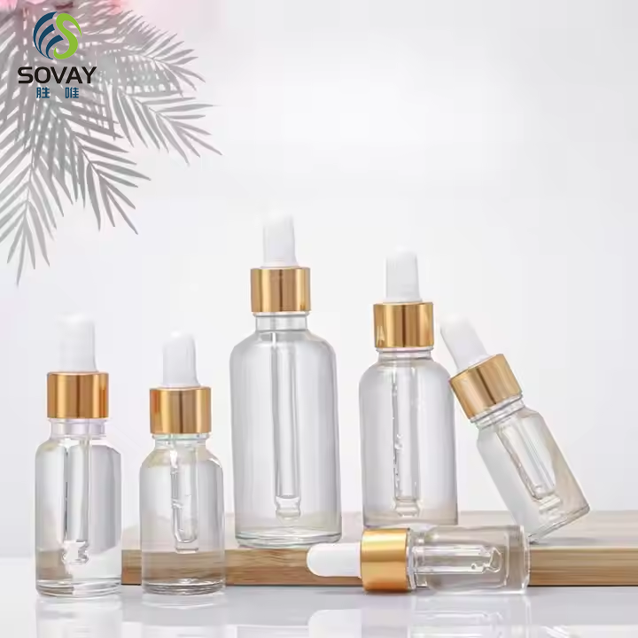 Clear Amber Dropper Bottle 5ml 10ml 15ml 20ml 30ml 50ml 100ml Cosmetic Essential Oil Glass Serum Bottle With Golden Dropper