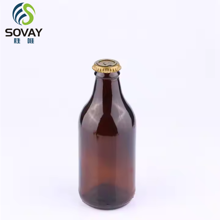 Customizable Round Short Thick Amber Beverage Glass Bottles with Lids in Various Sizes Beer Bottles