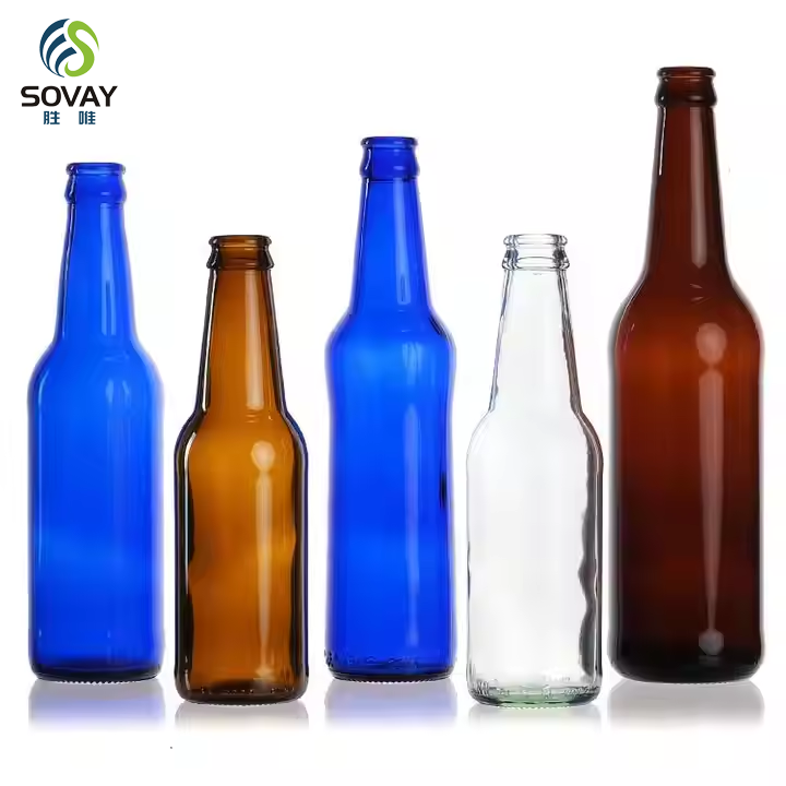 In StockFactory Supply 250ml 330ml 500ml Capacity Round Glass Beer Bottles Screen Printing with Crown Cap
