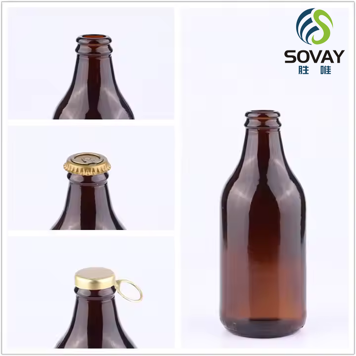 Customizable Round Short Thick Amber Beverage Glass Bottles with Lids in Various Sizes Beer Bottles