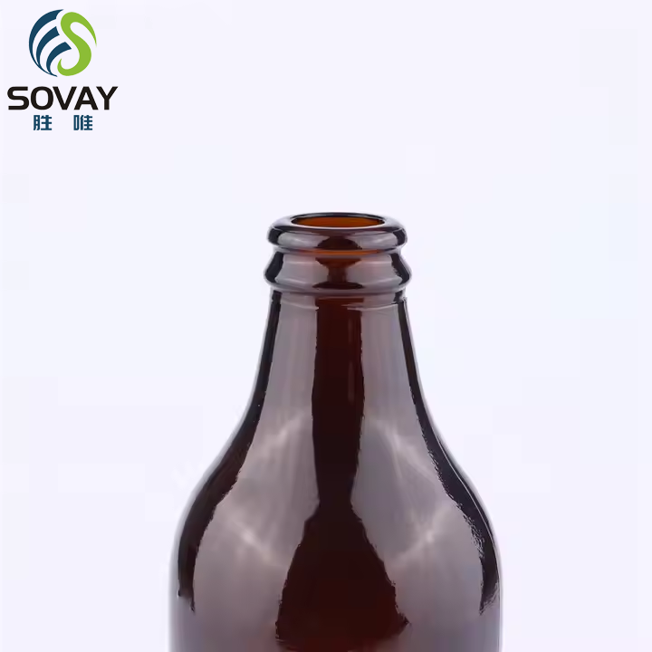 Customizable Round Short Thick Amber Beverage Glass Bottles with Lids in Various Sizes Beer Bottles