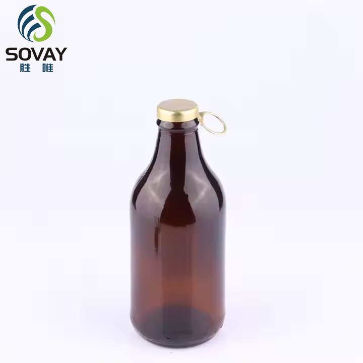 Customizable Round Short Thick Amber Beverage Glass Bottles with Lids in Various Sizes Beer Bottles