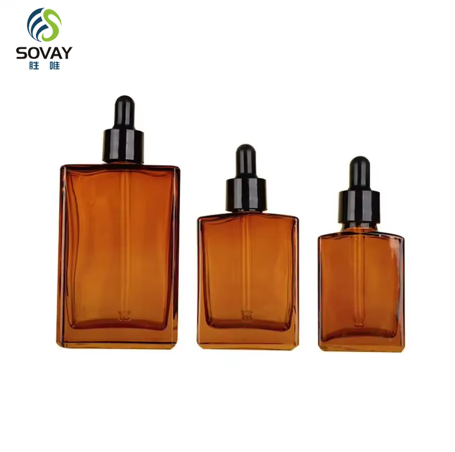 Hot Selling Square Amber Essential Oil Glass Bottle Essential Oil Glass Packaging 30ml 50ml 100ml With Dropper