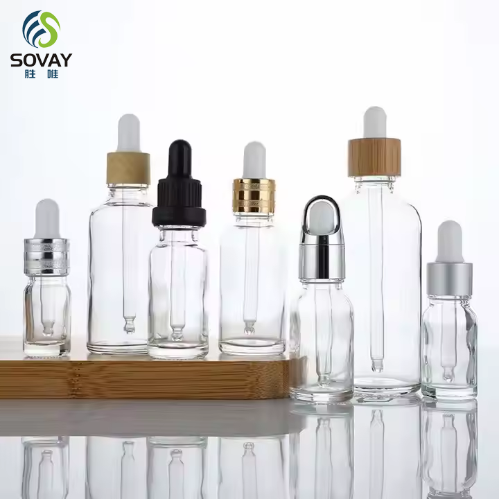 Clear Amber Dropper Bottle 5ml 10ml 15ml 20ml 30ml 50ml 100ml Cosmetic Essential Oil Glass Serum Bottle With Golden Dropper