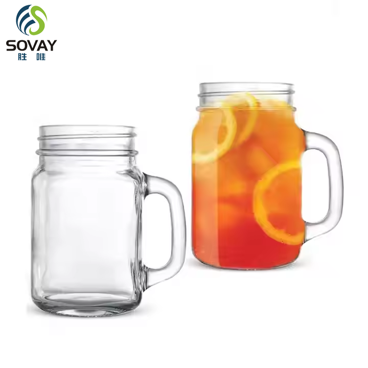High Quality Empty Clear Salad Glass Mason Jar 120ml 250ml 350ml 400ml 480ml 620ml with Handle
