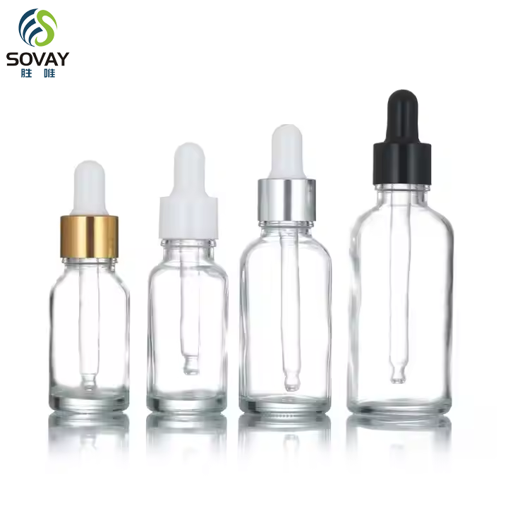 Clear Amber Dropper Bottle 5ml 10ml 15ml 20ml 30ml 50ml 100ml Cosmetic Essential Oil Glass Serum Bottle With Golden Dropper