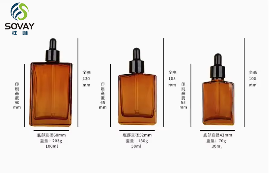 Hot Selling Square Amber Essential Oil Glass Bottle Essential Oil Glass Packaging 30ml 50ml 100ml With Dropper