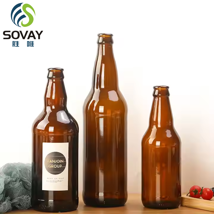 Hot Sale Amber Beer Glass Bottle 330ml 500ml 1000ml Round Shape Beer Bottle With Metal Aluminum Cap Crown Cap Flip Top
