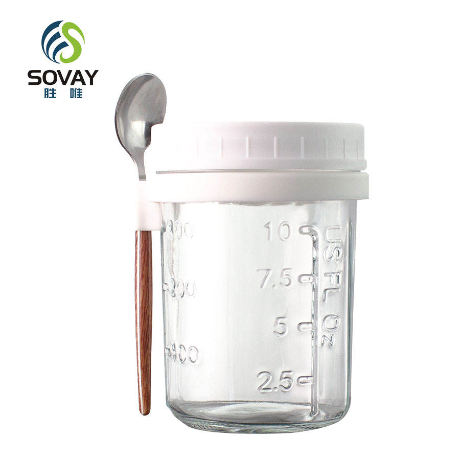 Hot Selling Worldwide Wide Mouth Breakfast Oatmeal Cup Cylinder Glass Food Mason Jar for Yogurt With Spoon