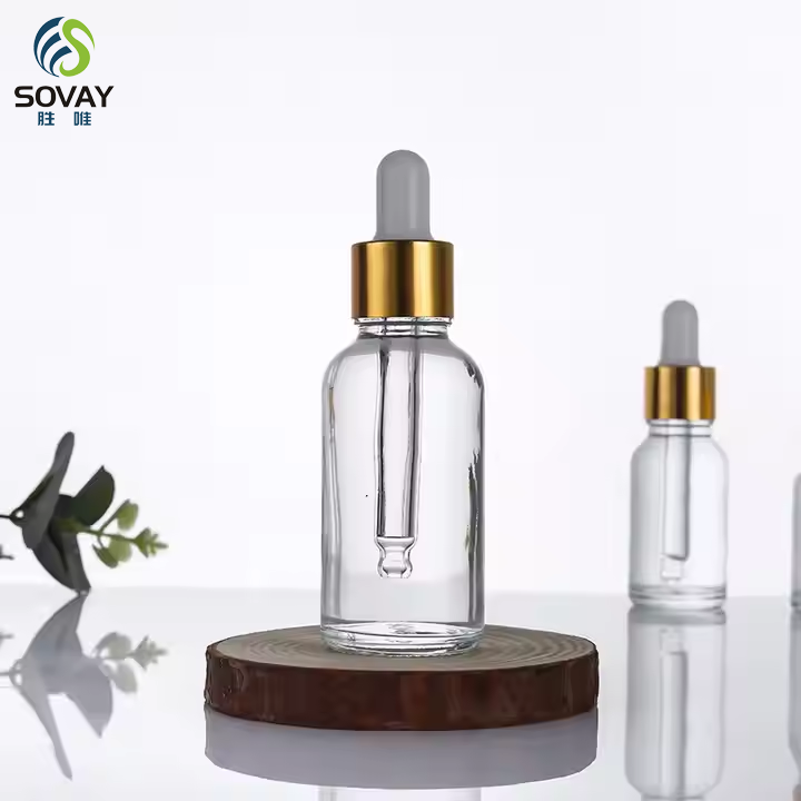 Clear Amber Dropper Bottle 5ml 10ml 15ml 20ml 30ml 50ml 100ml Cosmetic Essential Oil Glass Serum Bottle With Golden Dropper