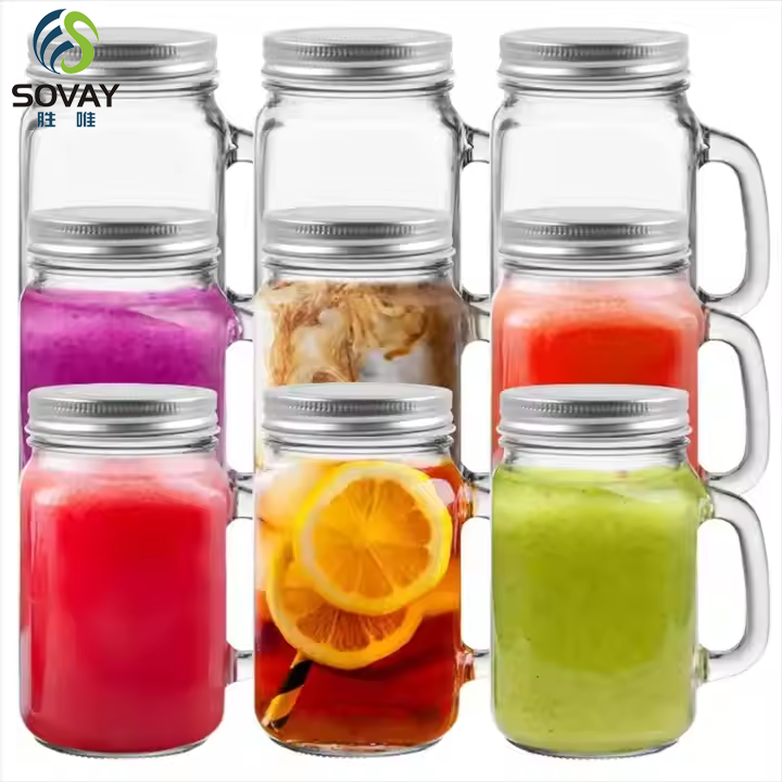 High Quality Empty Clear Salad Glass Mason Jar 120ml 250ml 350ml 400ml 480ml 620ml with Handle
