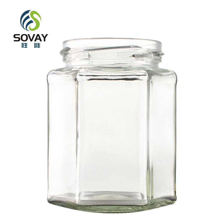 Customized Packaging Hexagonal Glass Empty Honey Jam Jar Honey Jar Food Storage Container