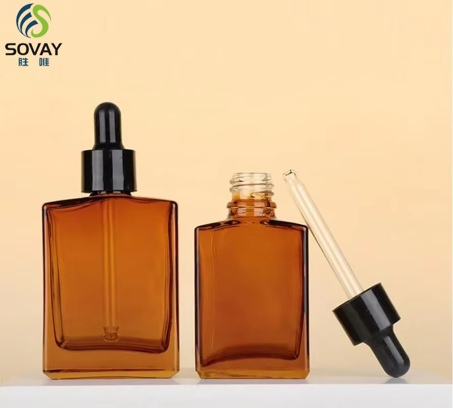Hot Selling Square Amber Essential Oil Glass Bottle Essential Oil Glass Packaging 30ml 50ml 100ml With Dropper