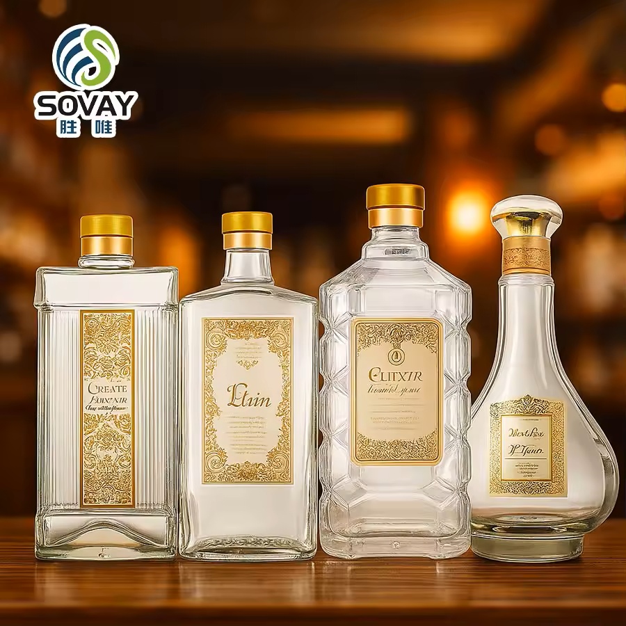 Luxury Handcrafted Crystal Clear Decanter Set Gilded Geometric Design Premium Spirits Vessel Barware Logo Liquor Bottle