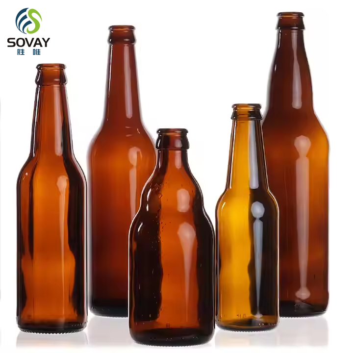 Hot Sale Amber Beer Glass Bottle 330ml 500ml 1000ml Round Shape Beer Bottle With Metal Aluminum Cap Crown Cap Flip Top
