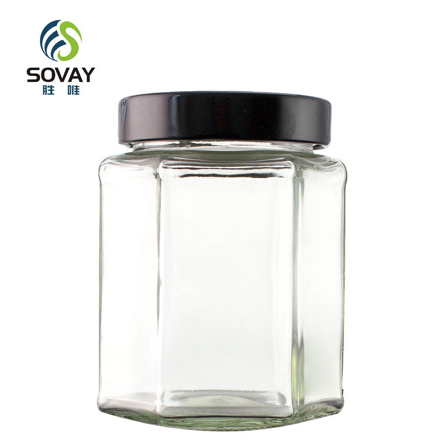 Customized Packaging Hexagonal Glass Empty Honey Jam Jar Honey Jar Food Storage Container