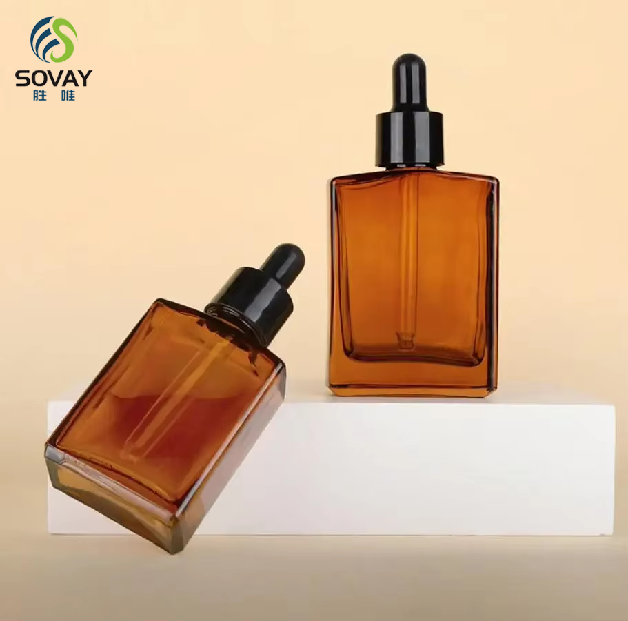 Hot Selling Square Amber Essential Oil Glass Bottle Essential Oil Glass Packaging 30ml 50ml 100ml With Dropper