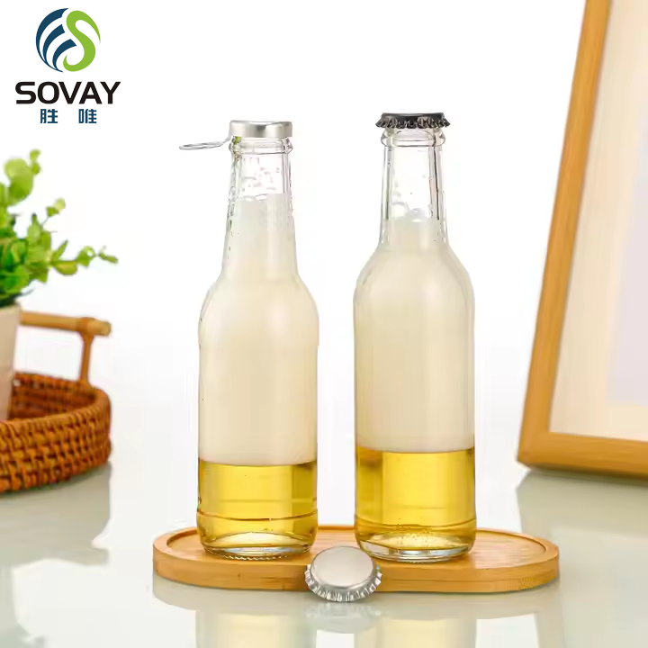 Food Grade Transparent Long Neck Glass Beer Bottle with Lid Juice Glass Bottle Can Be Refilled for Home Brewing