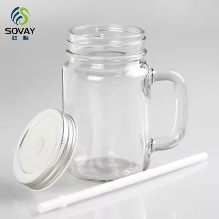 High Quality Empty Clear Salad Glass Mason Jar 120ml 250ml 350ml 400ml 480ml 620ml with Handle