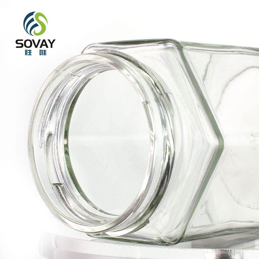 Customized Packaging Hexagonal Glass Empty Honey Jam Jar Honey Jar Food Storage Container