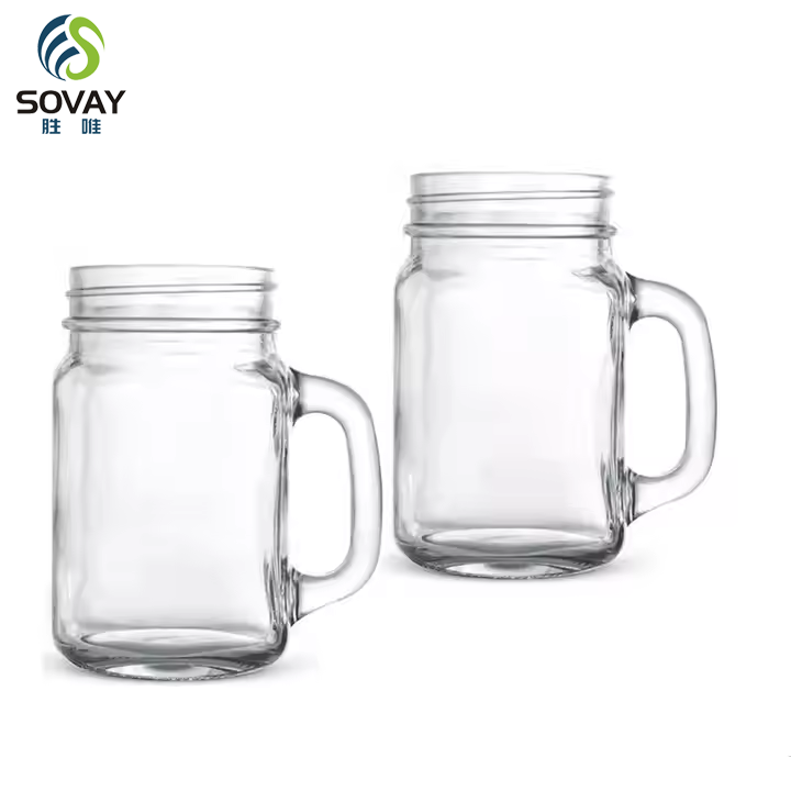 High Quality Empty Clear Salad Glass Mason Jar 120ml 250ml 350ml 400ml 480ml 620ml with Handle