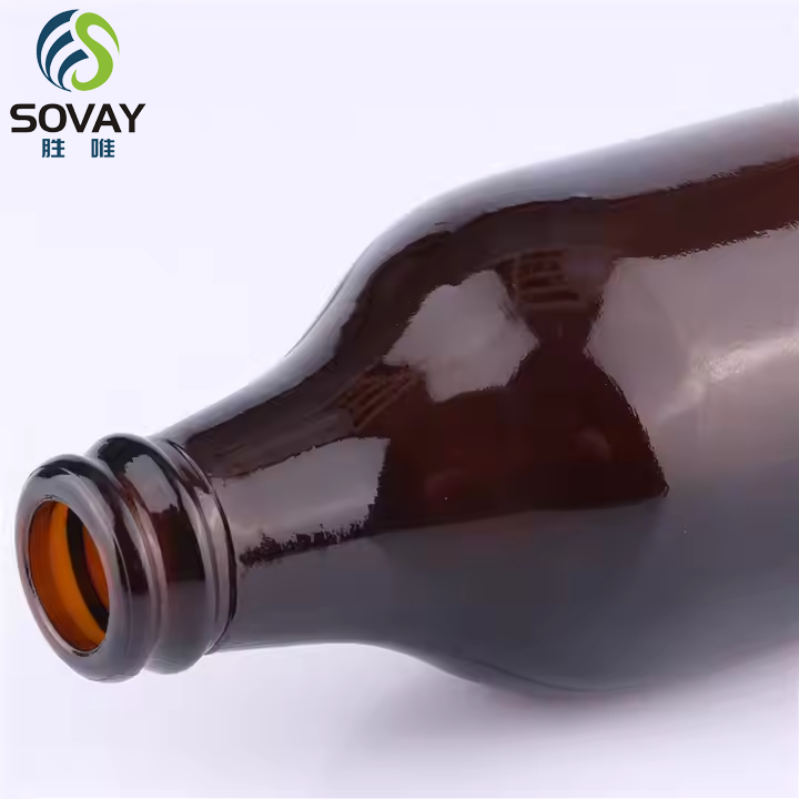 Customizable Round Short Thick Amber Beverage Glass Bottles with Lids in Various Sizes Beer Bottles