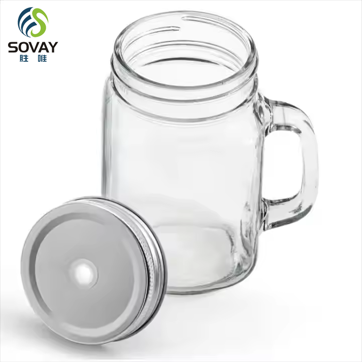 High Quality Empty Clear Salad Glass Mason Jar 120ml 250ml 350ml 400ml 480ml 620ml with Handle