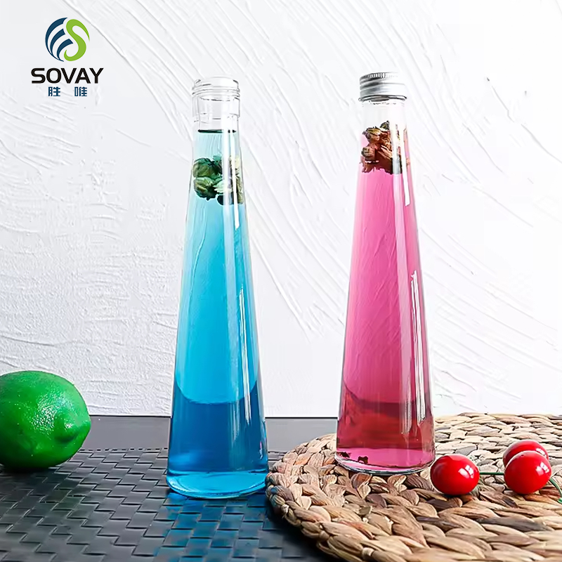 Wholesale Empty 250ML 330ML Conical Glass Drink Bottle Cold Brew Coffee Juice Glass Bottles With Aluminum Cap