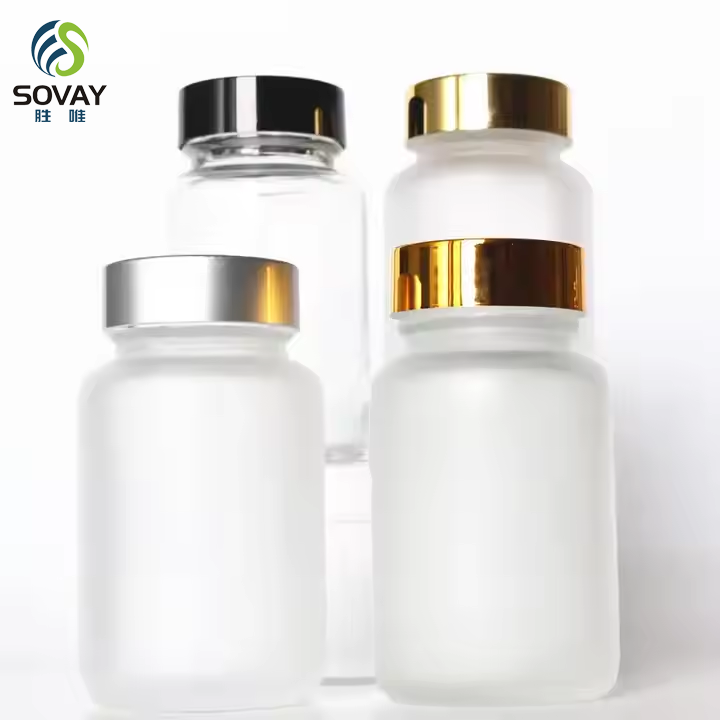 Empty Amber Capsule Glass Bottle with Golden Cap 100ml Wide Mouth Glass Bottle for Pills Medical Use