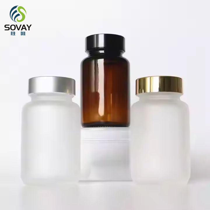 Empty Amber Capsule Glass Bottle with Golden Cap 100ml Wide Mouth Glass Bottle for Pills Medical Use