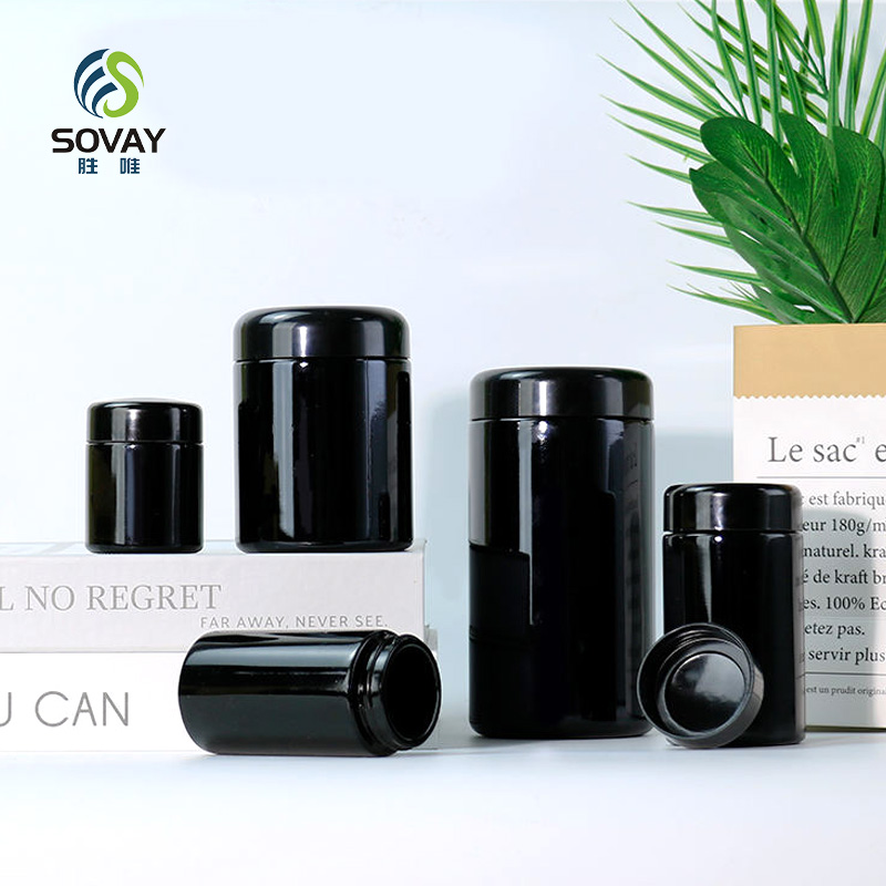 SC07 Smell Proof Air Tight Violet Storage Black Glass Jar 50ml 100ml 150ml 200ml 250ml 300ml 400ml 500ml 1000ml UV Jar
