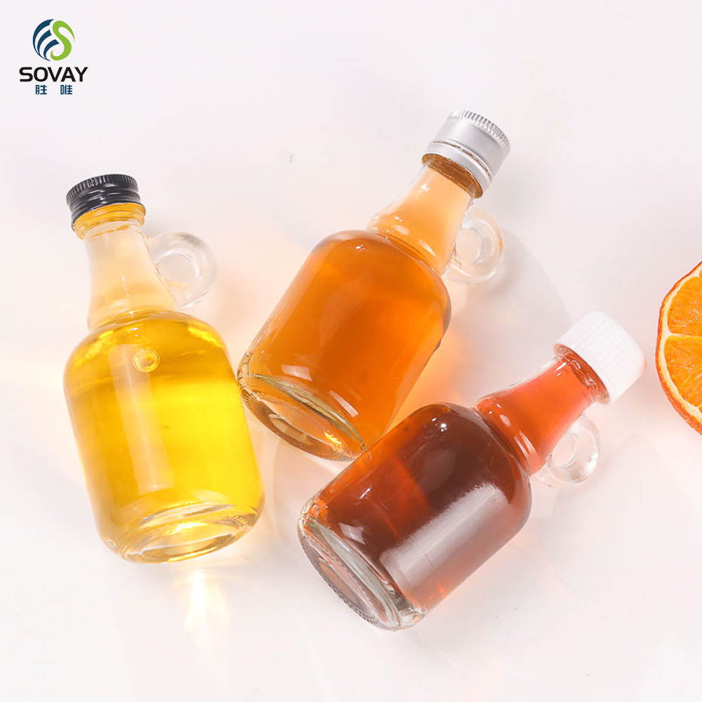 SW140 Mini Glass Bottles Bulk Empty Container Jar 50ml 100ml Whisky Rum Vodka Wine Glass Bottles with Loop Handle Aluminum Lids