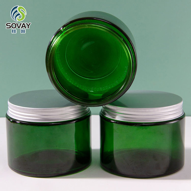 SC05 Factory Stocks Empty Glossy Straight Shoulder Amber 20g 30g 50g 100g Glass Cosmetic Jars with Aluminum and Plastic Lids