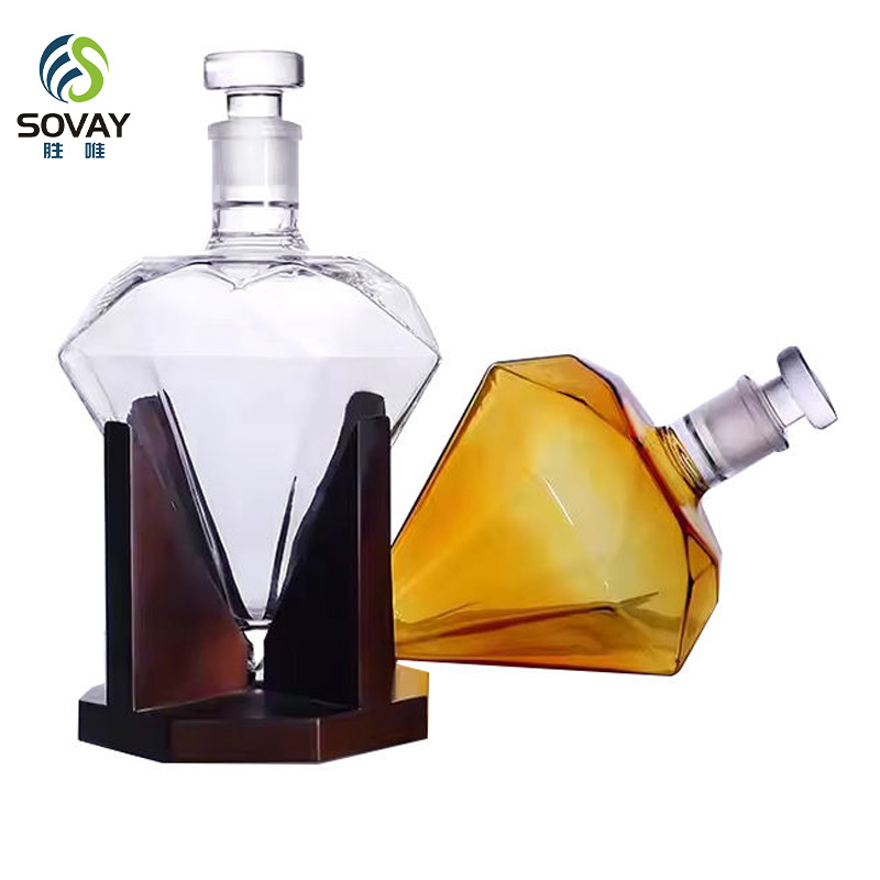 SW01 Customized 750ml 850ml 1000ml Diamond Shape Bottle for Liquor Spirit Glass Bottle