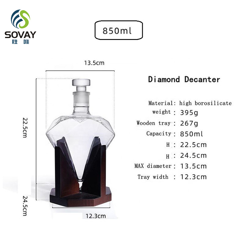SW01 Customized 750ml 850ml 1000ml Diamond Shape Bottle for Liquor Spirit Glass Bottle