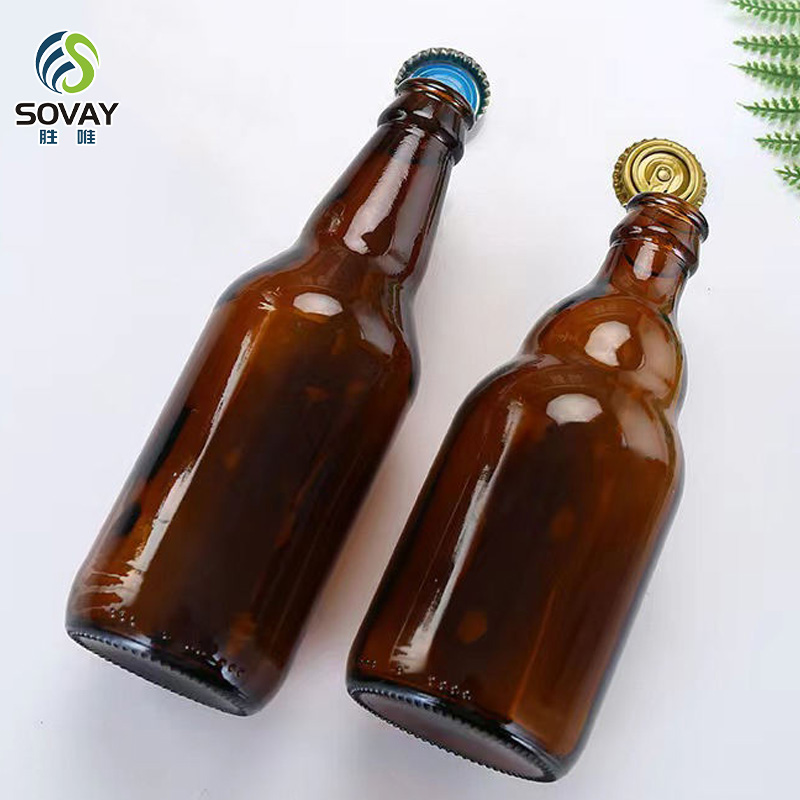 SB06 Amber Clear Glass Beverage Bottle with Crown Cap Customized Glass Bottles 330ml 500ml