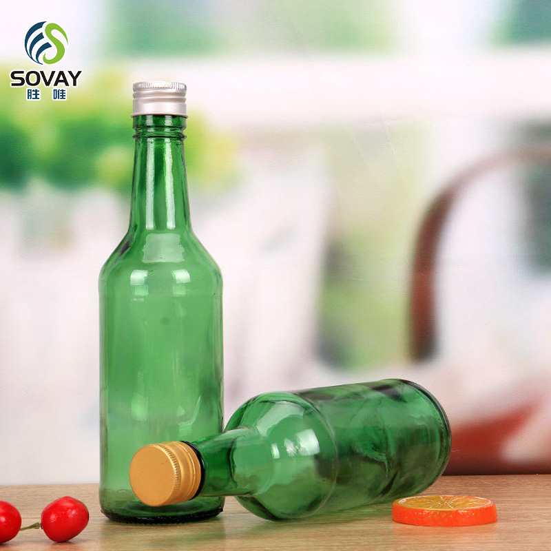 SB14 in Stock 360 Ml Liquor Fruit Flavor Soju Bottle Green Soju Glass Bottle 360ml