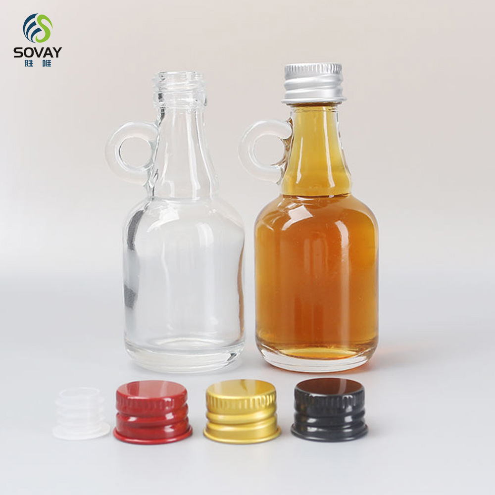 SW140 Mini Glass Bottles Bulk Empty Container Jar 50ml 100ml Whisky Rum Vodka Wine Glass Bottles with Loop Handle Aluminum Lids