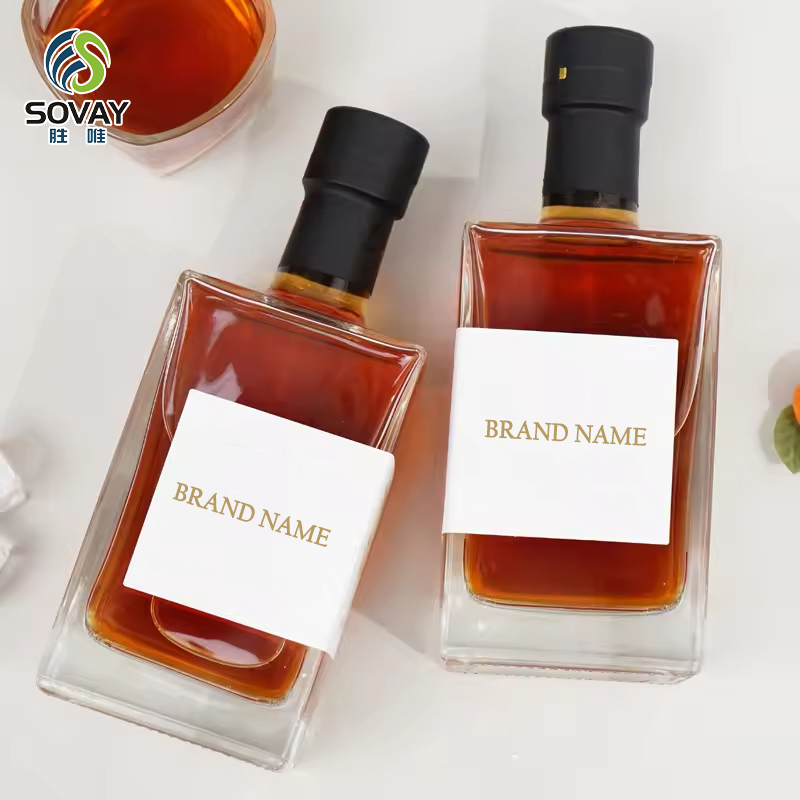 SW05 Custom 375ml 500ml 750ml Square Shaped Clear Glass Liquor Bottle Tequila Vodka Spirit Glass Wine Bottle with Cork