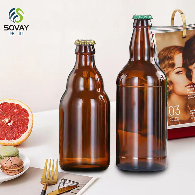 SB06 Amber Clear Glass Beverage Bottle with Crown Cap Customized Glass Bottles 330ml 500ml