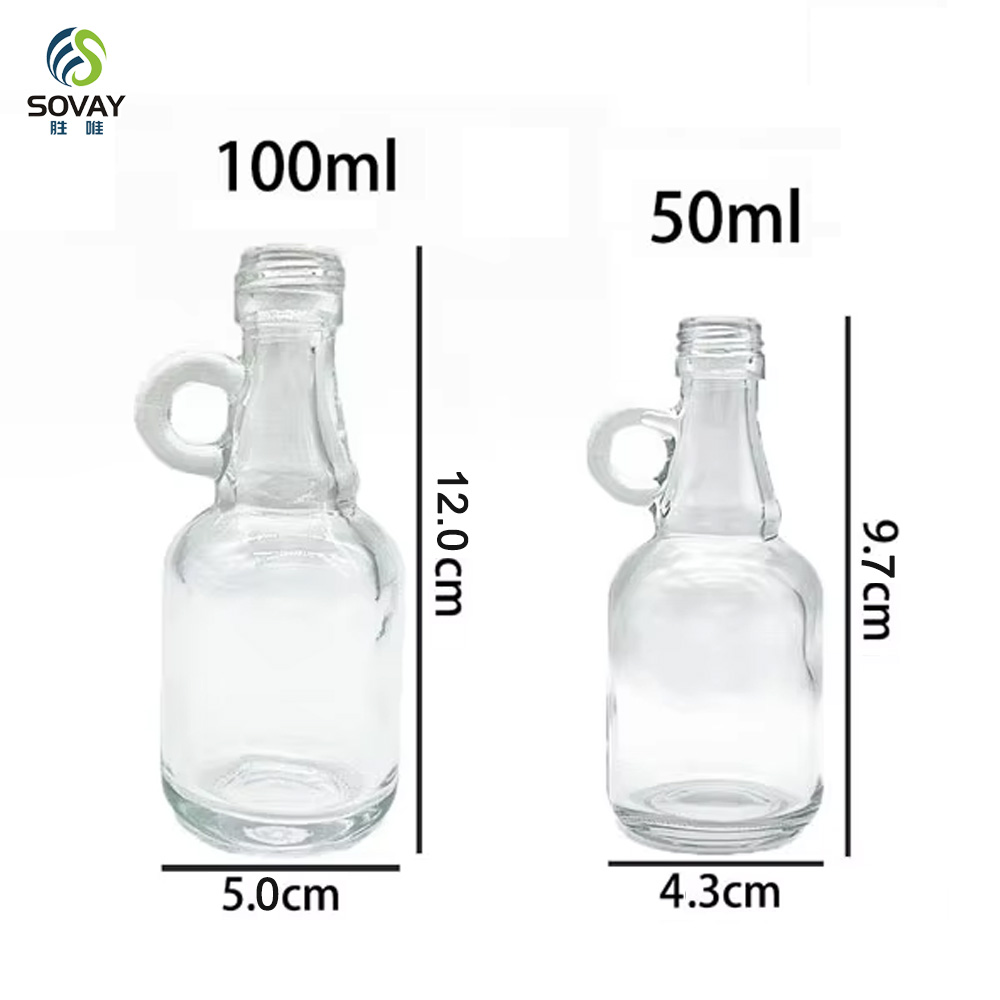 SW140 Mini Glass Bottles Bulk Empty Container Jar 50ml 100ml Whisky Rum Vodka Wine Glass Bottles with Loop Handle Aluminum Lids
