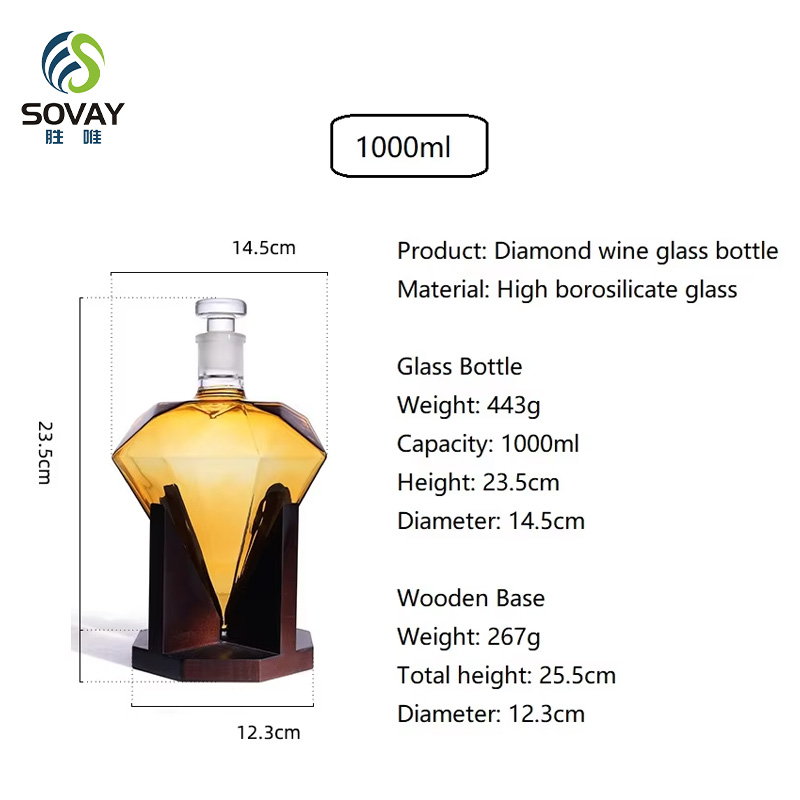 SW01 Customized 750ml 850ml 1000ml Diamond Shape Bottle for Liquor Spirit Glass Bottle