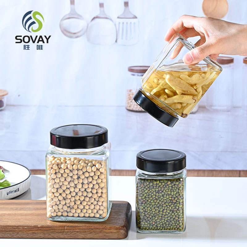 SG01 Hot Selling Classic Multi-Capacity Glass Jar Square Glass Jars for Spice Jam Food with Metal Lid