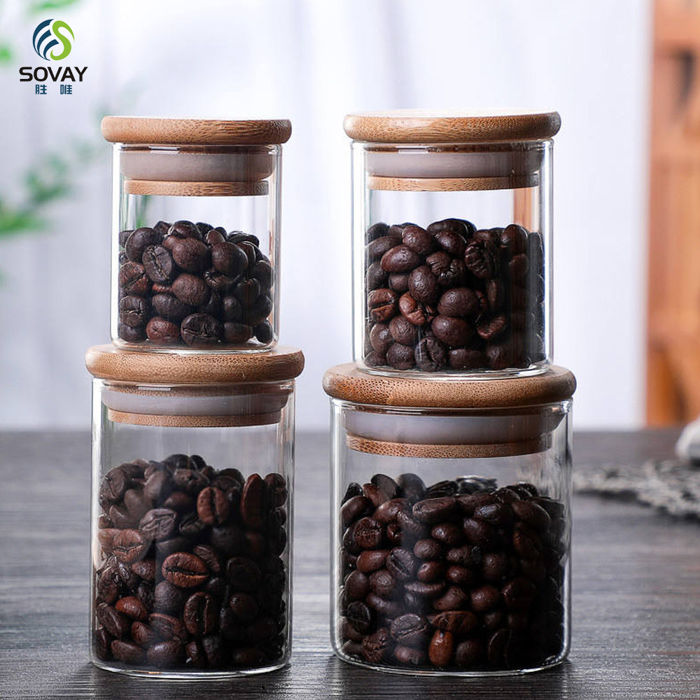 SG05 Borosilicate Glass Jars 2oz 3oz 4oz 5oz 6oz 10oz with Natural Bamboo Lid