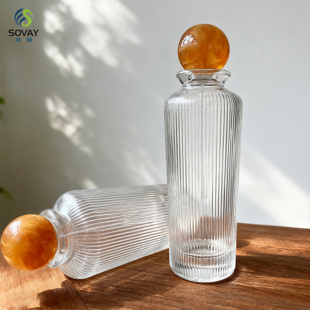 SP49 High-Permeability Straight Slender Glass Clear Empty Perfume Bottles 50ml 100ml 180ml with Vertical Stripe Labeling Area