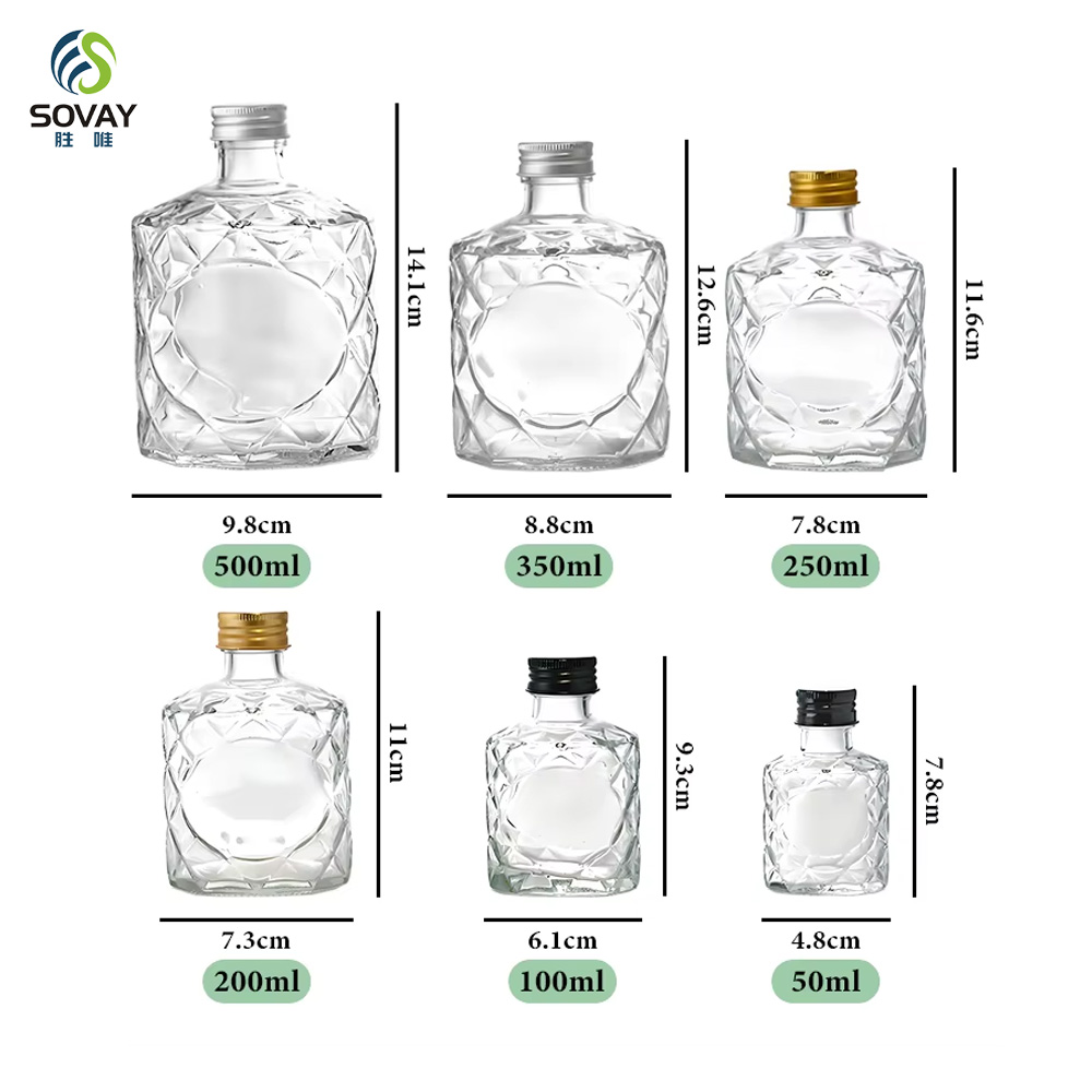 SW138N 50ml 100ml 200ml 250ml 350ml 500ml Empty Clear Fruit Juice Beverage Glassware Portable Wine Spirit Liquor Glass Bottle with Aluminum Cap