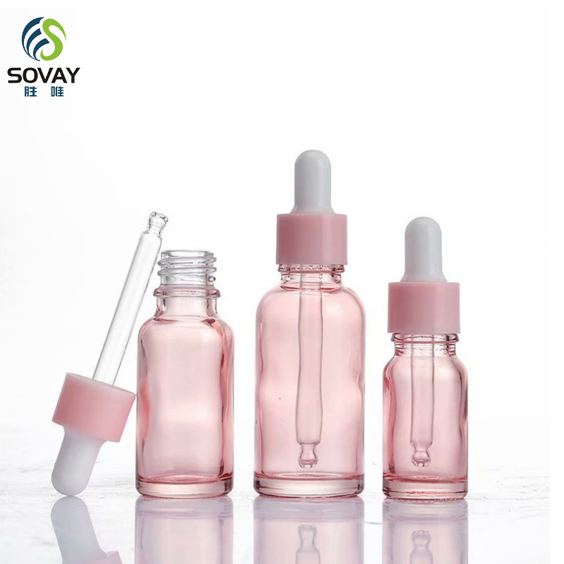 SE36N Pink Transparent Essential Oil Bottle with Rubber Tip Dropper Bottle for Cosmetics Travel Sample Dispensing Perfume Bottle