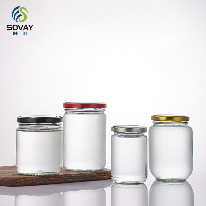 SG45 150ml 195ml 240ml 260ml 280ml 350ml 450ml 480ml 500ml 750ml 1000ml Spice Honey Jam Food Storage Recoverable Round Glass Jars with Lid