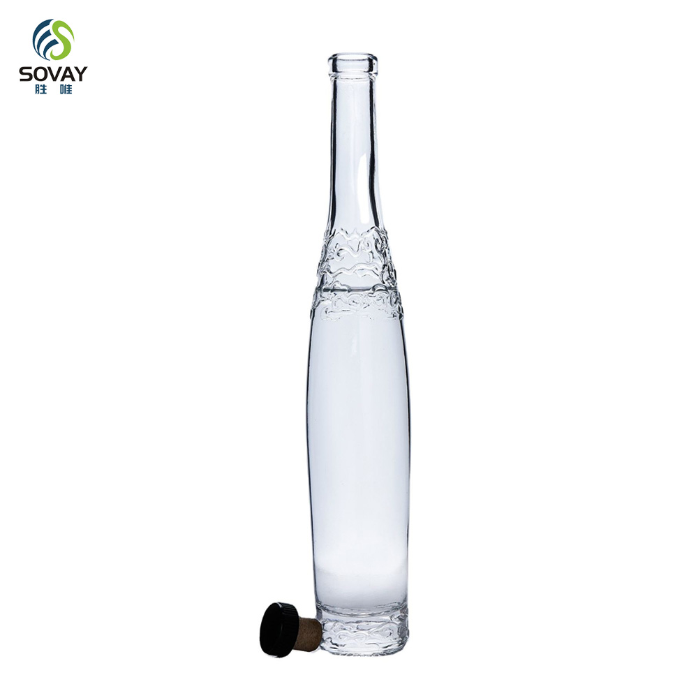 SW166 Evian 250ml Mini Glass Bottles Round Flat Shape with Cork Sealing for Tequila Cocktail Bitters Brandy