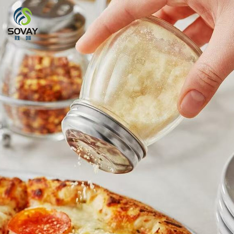 SG57N 6 Ounce Rippled Glass Spice Salt and Pepper Cheese Swirl Shaker with Perforated Top Stainless Steel Lid Restaurant Shakers